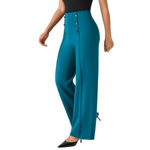 Halara High Waisted Button Pocket Teal Wide Leg Work Pants Women's M
